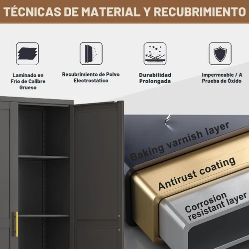 Miniatura 4 de PAOFIN Armario de almacenamiento de despensa de cocina de metal con 2 puertas y 3 estantes ajustables, armario de despensa con pie de nivelación