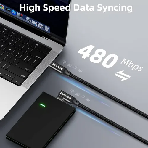 Miniatura 8 de Cable USB C a USB C de 240W 0.5FT, PD 3.1 Tipo C a C 5A Cable de Carga Rápida en Ángulo Recto para MacBook Pro/Air, iPad Pro/Air/Mini
