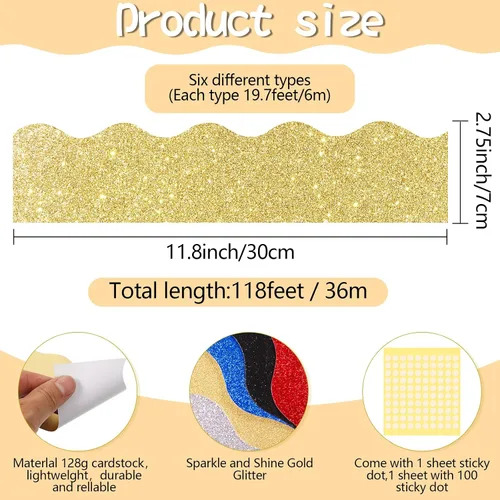 Miniatura 2 de Containlol Bordes de tablero de anuncios con purpurina de 118 pies, 120 hojas festoneadas para decoración escolar, día de San Patricio, regreso a
