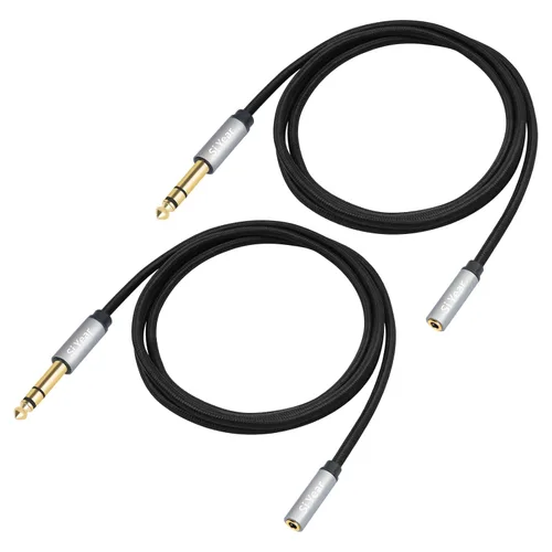 Miniatura 12 de Conector estéreo TRS macho chapado en oro de 0.250 in 1/4 pulgadas a 2 RCA Phono macho Audio Y Splitter Cable, conector de cable (4.9 ft)