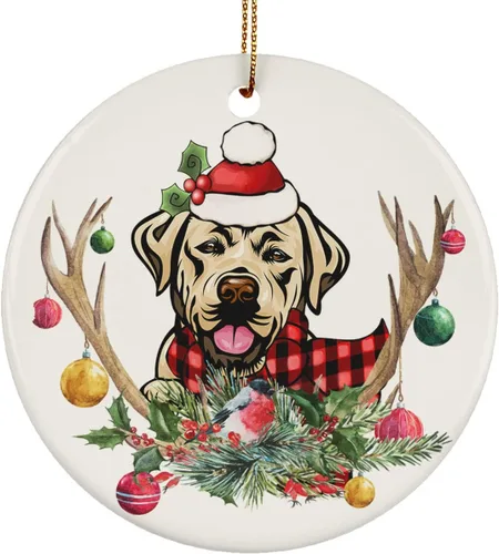 Bonito adorno de Navidad de amor de perro labrador, decoración de pino colgante, divertidos perros de laboratorio para amantes de las mascotas,