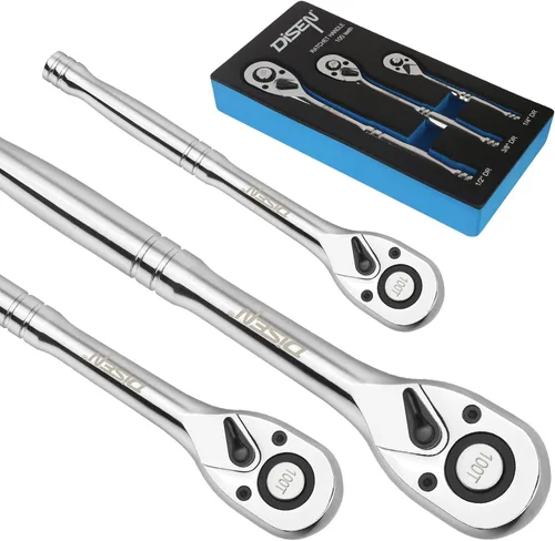 Miniatura 10 de DISEN Juego de 3 Llaves de Trinquete Extensibles, Impulso de 1/4" 3/8" 1/2", 72 Dientes, Liberación Rápida, Llaves de Vaso con Impulso Reversible