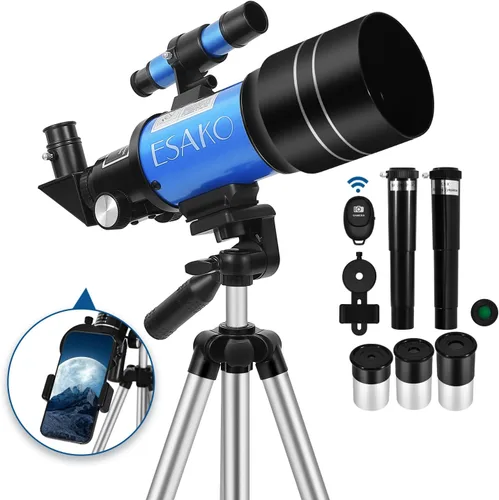 ESAKO - Telescopio para niños y principiantes, telescopios portátiles con apertura de 70 mm y 3 oculares, trípode de altura ajustable y adaptador