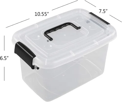 Miniatura 2 de Contenedor de almacenamiento transparente de 5 cuartos de galón, contenedor de caja con pestillo con mango negro, 6 paquetes