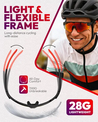 Miniatura 5 de VICTGOAL Gafas de ciclismo para hombres y mujeres con lentes polarizadas, protección UV, gafas de sol de ciclismo TR90 marco para gafas de bicicleta