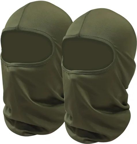 SHEVERCH Paquete de 2 mascarillas de esquí verde militar, pasamontañas, cubierta facial para hombres y mujeres, protección solar UV, resistente al