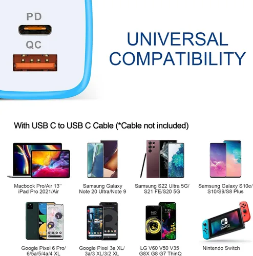 Miniatura 7 de Cargador de pared USB C, 2 puertos de 20 W, USB A y USB C [PD/QC 3.0], paquete de 3 adaptadores de enchufe de pared USB-C para iPhone