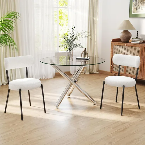 Miniatura 46 de Juego de mesa de comedor redonda de cristal negro para 2, juego de mesa de cocina pequeña y moderna de 36 pulgadas con 2 sillas de comedor tapizadas