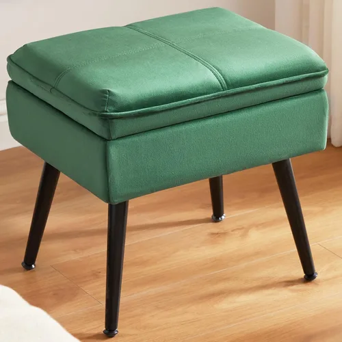 Miniatura 12 de Otomana de Almacenamiento Tapizada con Asiento Acolchado, Taburete de Tocador Capitoné con Patas de Metal, Taburete Decorativo, Cuero Sintético