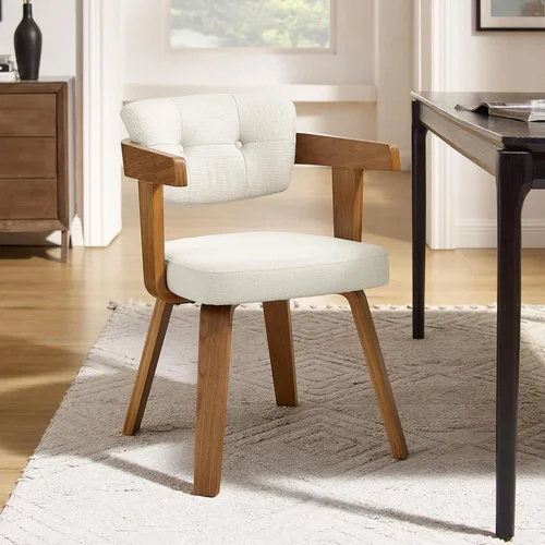 Miniatura 15 de Art Leon Silla de oficina sin ruedas, moderna de mediados de siglo, silla de escritorio tapizada de tela sin ruedas, silla con brazo decorativo