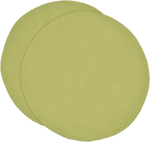 Juego de dos manteles individuales redondos con cargador jacquard de hojas verde lima