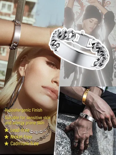Miniatura 3 de PROSTEEL Pulsera de acero inoxidable para hombres y mujeres, elegantes pulseras de eslabones cubanos, chapado en oro negro de 18 quilates, ancho
