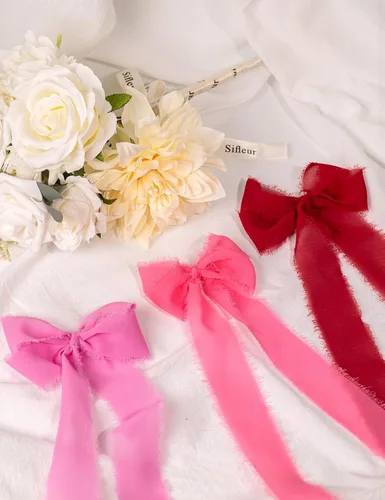 Miniatura 6 de Cinta de gasa, decoración de fiesta del día de San Valentín, 1.5 x 21 yardas, color rosa y rojo deshilachado, cintas de seda hechas a mano