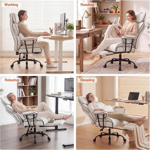 Miniatura 9 de Furniliving Silla de Oficina Grande y Alta 400lbs, Silla de Escritorio Ejecutiva de Oficina Asiento Ancho, Reclinable Ajustable, Soporte Lumbar