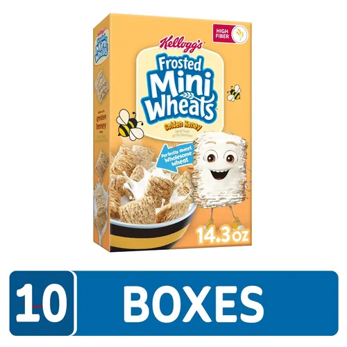 Miniatura 2 de Kellogg's Frosted Mini-Wheats - Cereal para desayuno frío, cereales de fibra, aperitivos para niños, miel dorada (10 cajas)