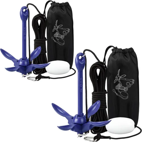 Miniatura 38 de Lounsweer Paquete de 2 anclajes de kayak marino de 1.5/3.5 libras, kit de anclaje plegable para barco, kayak, pesca, accesorios para botes pequeños