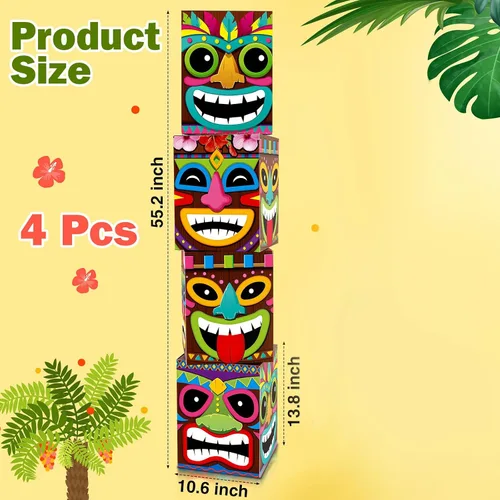 Miniatura 2 de Teling 4 cajas de decoración de fiesta hawaiana Tiki, cajas de recuerdo tropicales de verano para interiores y exteriores, centros de mesa Aloha