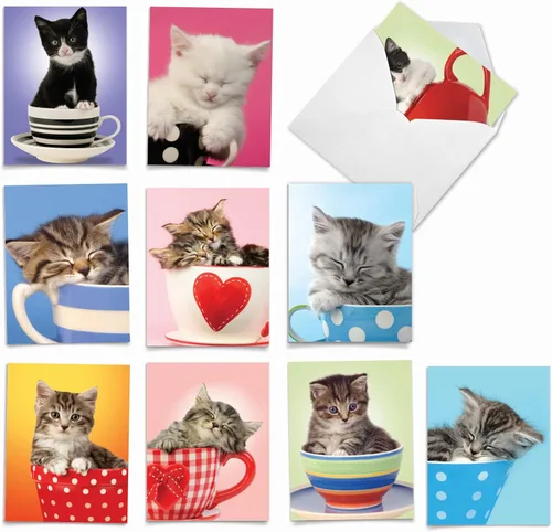 Miniatura 11 de The Best Card Company - 10 adorables tarjetas de gato en blanco (4 x 5.12 pulgadas) - Lindos gatitos para mascotas, juego surtido de tarjetas