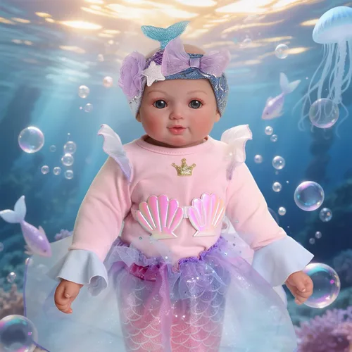 Miniatura 8 de BABESIDE Muñeca bebé de sirena para niña, muñecas de bebé suaves realistas de 15 pulgadas con cola de sirena brillante y accesorios, lindos juguetes