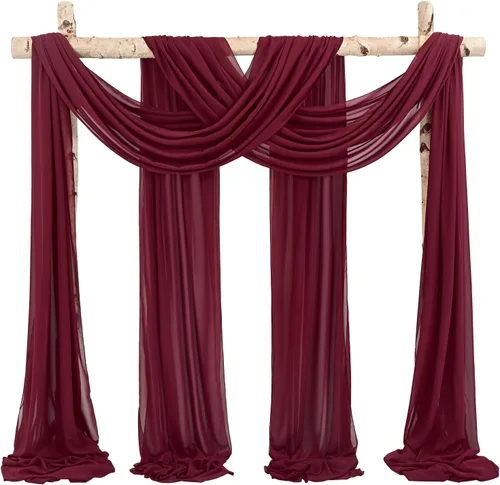 Miniatura 25 de Cortinas de arco de boda, 8 paneles de 28" x 20 pies, cortinas de tela de gasa blanca para ceremonia y recepción Blanco
