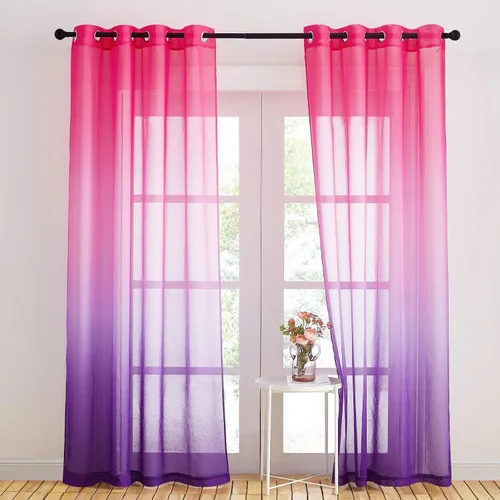 Miniatura 21 de NICETOWN Cortinas de lino sintético degradado para sala de estar, estilo noble con ojales, cortinas semitransparentes para niños, cortinas de Morado