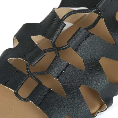 Miniatura 6 de Aniywn Sandalias para mujer, sandalias de gladiador altas hasta el muslo, sandalias planas con cordones y puntera abierta, sandalias con tiras hasta