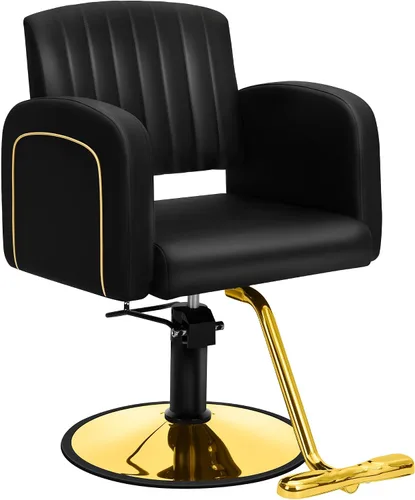 Miniatura 9 de All Black Salon Chair, Professional Hydraulic Barber Hair Styling Chair with 360° Swivel 135° Reclining, Multi-Function Braiding Hairdresser Chairs