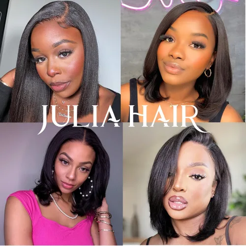 Miniatura 7 de Julia Hair Peluca Bob Recta Yaki Ligera de 10 Pulgadas 100% Cabello Humano Sin Pegamento Bye Bye Knots Encaje HD 7x5 Precortada Despuntada Peluca