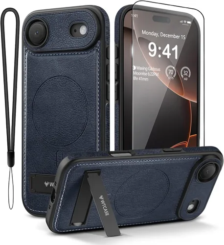 Miniatura 13 de WTCASE Funda magnética de piel para iPhone 17, soporte invisible integrado [compatible con Magsafe], funda protectora delgada con función atril