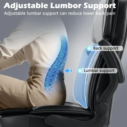 Miniatura 4 de Silla de oficina ejecutiva grande y alta de 450 LBS con brazo abatible, silla de escritorio de computadora de cuero PU resistente, cómoda silla Negro