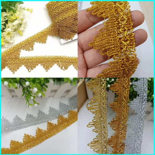 Miniatura 3 de Cinta de encaje dorado trenzada de poliéster de 14 yardas, 35 mm de ancho, para costura, manualidades, ropa, cortinas, accesorios, pantalla