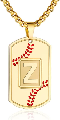 Miniatura 25 de A-Z Collar con etiqueta de perro para hombre, dije de béisbol, cadena de acero inoxidable de 22 + 2 pulgadas, regalo de joyería personalizado