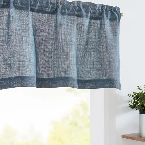 Miniatura 24 de jinchan Cortinas de cenefa para ventanas de 16 pulgadas, coloridos mini pompones, cenefa de cocina de granja, cenefa de gasa semitransparente