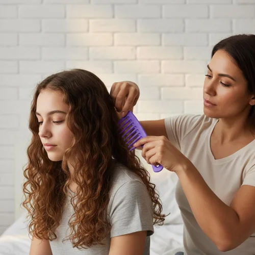 Miniatura 7 de Mini peine de dientes anchos, 2 piezas de peines pequeños portátiles de plástico desenredante de dientes grandes para mujeres, rizado, largo y húmedo