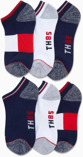 Miniatura 4 de Tommy Hilfiger Calcetines deportivos para niños, paquete de 6 calcetines de tobillo transpirables que no se ven de corte bajo para niños y niñas