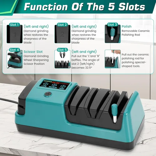 Miniatura 4 de Afilador de cuchillos eléctrico con pantalla LCD para cuchillos de carne rectos, dentados, cuchillos y tijeras de cerámica, afilador de cuchillos