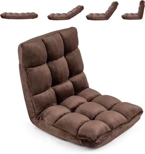 Miniatura 11 de COSTWAY Silla de suelo, sillas de videojuegos con soporte para el respaldo, ajustable de 14 posiciones, marco de acero aleado, forro polar coral