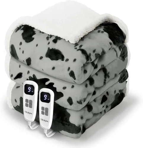 Miniatura 28 de Manta térmica con estampado de vaca, manta eléctrica, manta térmica con 10 niveles de calor y 10 horas de apagado automático, acogedora y suave