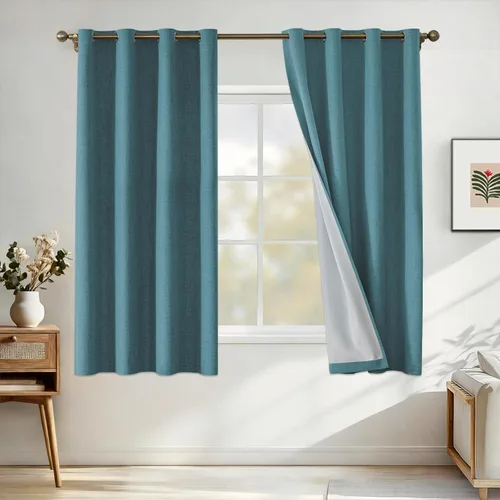 Miniatura 24 de Cortinas de lino 100% opacas para dormitorio, cortinas opacas de 45 pulgadas de largo, cortinas de oscurecimiento de habitación para sala de estar
