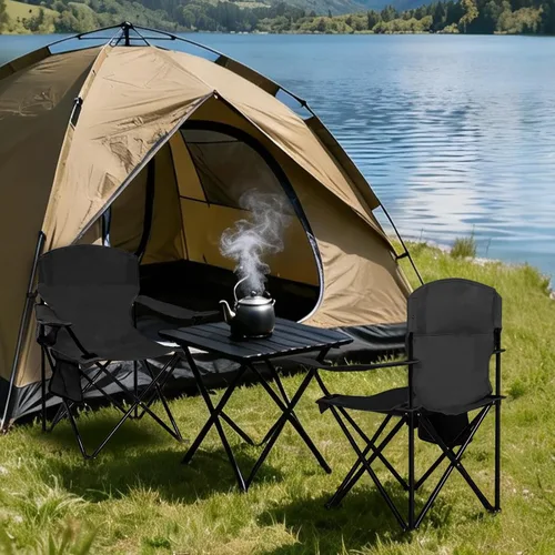 Miniatura 6 de Silla plegable para acampar con portavasos y bolsa de almacenamiento lateral, capacidad de 300 libras, ligera, respaldo alto, portátil para playa