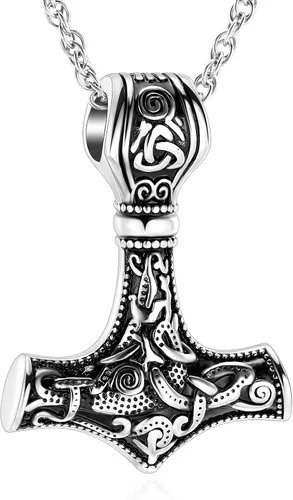Miniatura 9 de shajwo Mjolnir Thors - Collar de urna de martillo para cenizas para hombres, celta, nórdico, vikingo, joyería de cremación para mujer, recuerdo