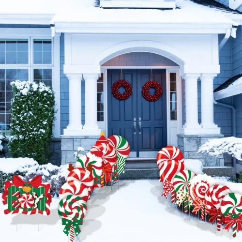 Miniatura 7 de JOICEE - Letreros de Navidad para exteriores, decoraciones de caramelo, letreros de caramelo de menta con piruletas con estacas para suministros