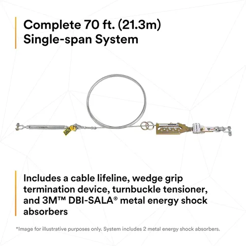 Miniatura 3 de 3M DBI-SALA Sayfline 7602070 Sistema de línea de vida horizontal, cable de 70 pies con terminación Wedgegrip, tensor de tensor, absorbente