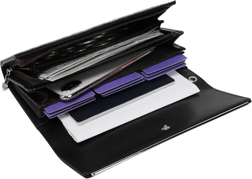 Miniatura 2 de Billetera de cuero para mujer, gran capacidad, bloqueo RFID, carteras de cuero genuino con cremallera para mujer, soporte para múltiples tarjetas