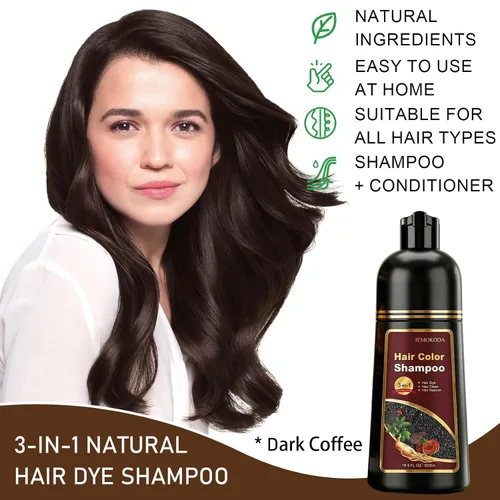 Miniatura 2 de Champú Tinte para Cabello Dark Coffee 3 en 1, 100% Cobertura de Canas en Minutos, Champú Tinte para Cabello Marrón Instantáneo, Champú de Color Café