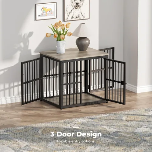 Miniatura 3 de Lyromix Mueble de jaula para perros de 27 pulgadas con 3 puertas, mesa auxiliar de madera resistente para perros pequeños, múltiples unidades se