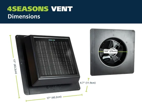 Miniatura 6 de Ventilador solar de ventilación 4SEASONS para ático – 400 CFM de flujo de aire, hasta 500 pies cuadrados, panel solar de 12 W, certificado CSA A93