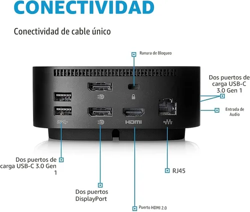 Miniatura 2 de HP USB-C Essential Dock G5 – Estación de acoplamiento multipuerto con USB-C, HDMI, DisplayPort, Ethernet Incluye base Dockztorm