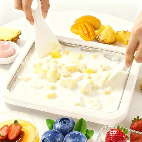 Miniatura 3 de Kit de máquina de helado enrollado – Helado instantáneo de bricolaje, yogur congelado con bandeja de congelación, 2 raspadores, herramienta