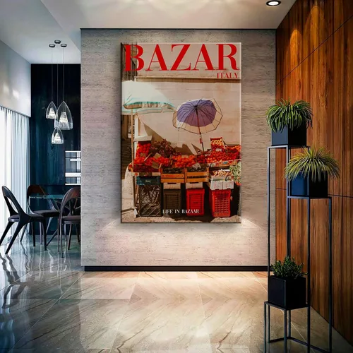 Miniatura 2 de Arte de pared de revista, impresión de pared de los años 70, arte de pared rojo, póster enmarcado de Bazaar Italia, arte psicodélico de verano